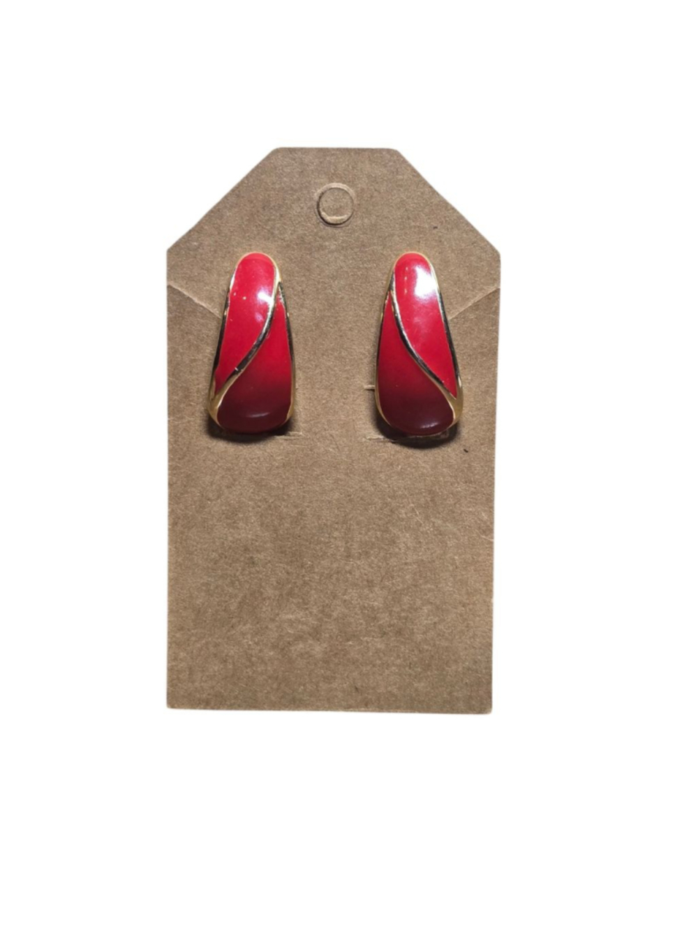 Vintage Trifari Clip on Earrings Gold Tone Red Enamel Classic Mobwife Holiday